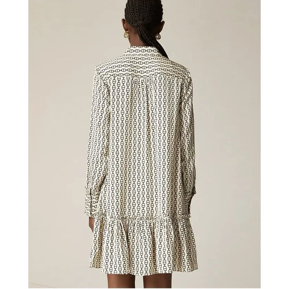 J.CREW Women's Amelia Popover Shirt‎ Dress in Vintage Links Prints Long Sleeve S